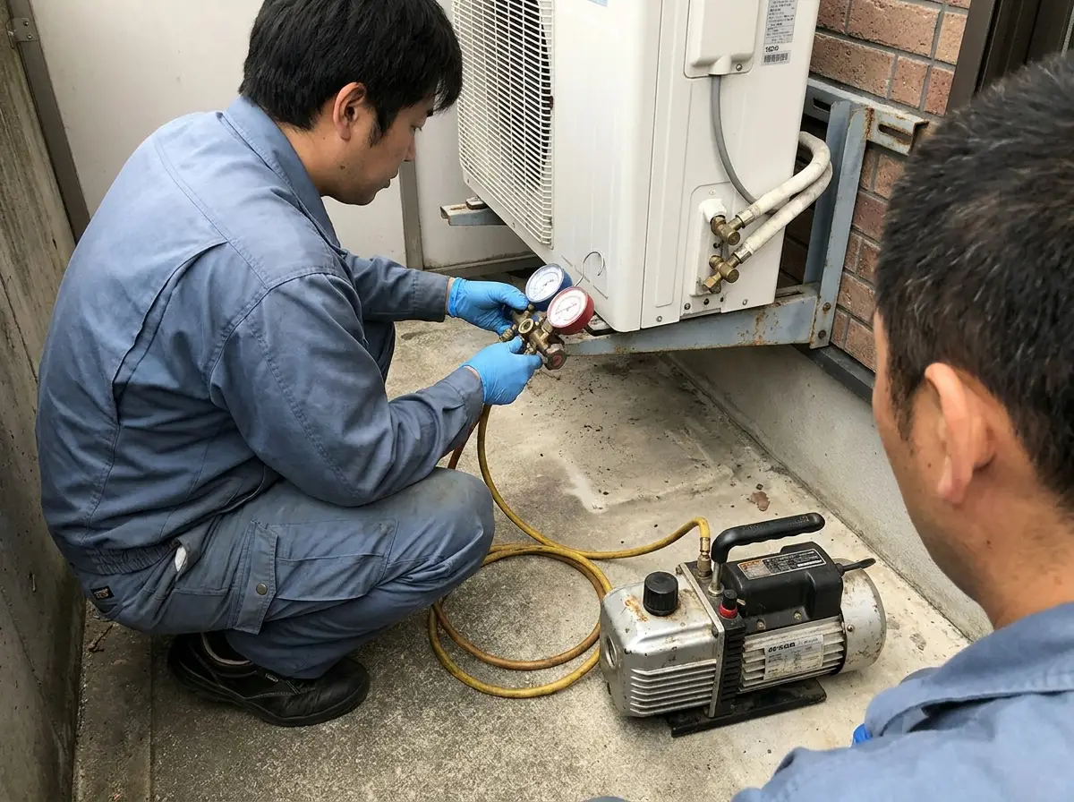 Aircond gas topup R32 R410A R22 with leak check — KL Klang Valley